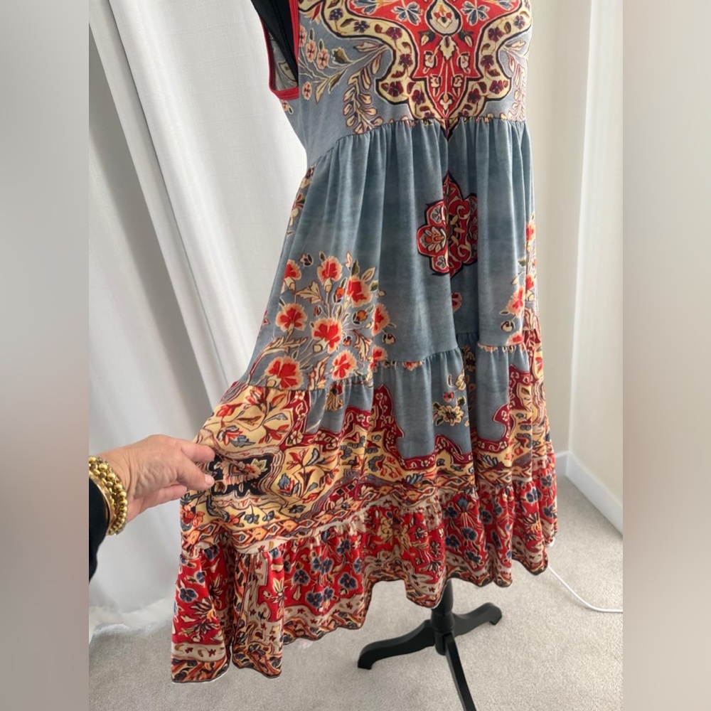 Boho Maxi Dress in Slate Blue and Red - Picture 2 of 5